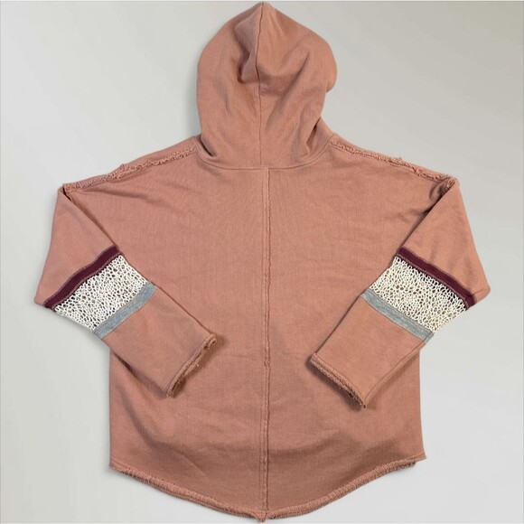Free People Movement Dream Catcher Hoodie Coral Crochet Trim Boho Raw Hem Sz Med - Picture 3 of 8